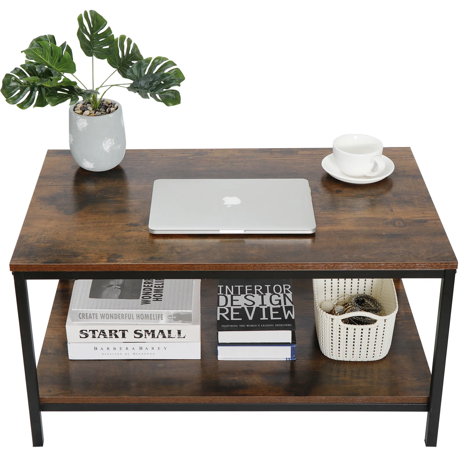 31 Inch Rustic Wood Coffee Table with Strong Frame for Living Room