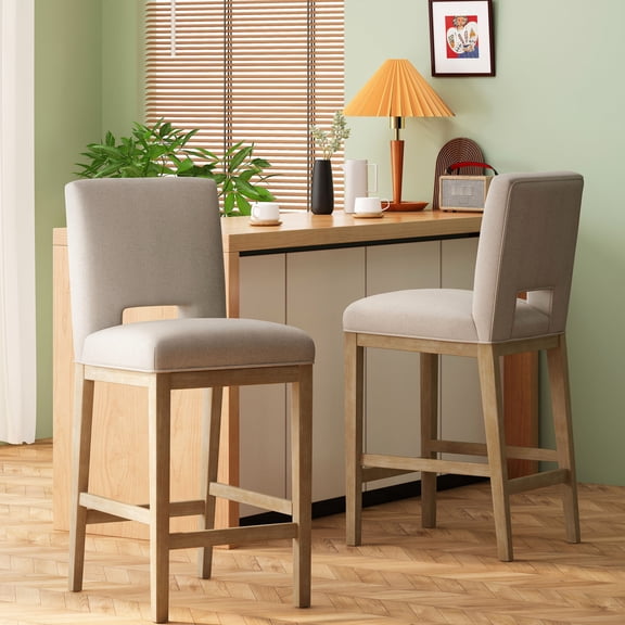 31 Inch Set of 2 Fabric Counter Stools | Comfortable Seating in Different Environments, Modern Look | Sturdy Rubberwood Construction, Breathable Upholstery | Simple Setup, L - Shaped Backrest Support