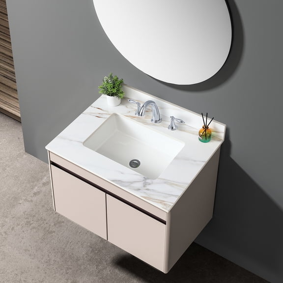 31 Inch Sintered Stone Bathroom Vanity Top with Drip - Free Edge and Overflow Hole Avoids Spillage