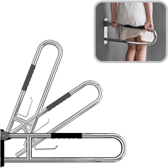 31 Inch Toilet Grab Bar, Flip-UpSafety Rail with Soft Silicone Anti-Slio Finger-Grio Handle andPaper Holder, Stainless Steel u-Shaped Support Bar for ElderlyDisabled, Polished Chrome