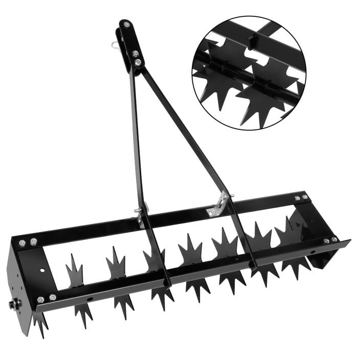 RQR 31 Inch Tow Behind Spike Aerator – Heavy Duty Lawn Aerator For Tractors & ATVs, Core Plug Aerator With Weight Tray