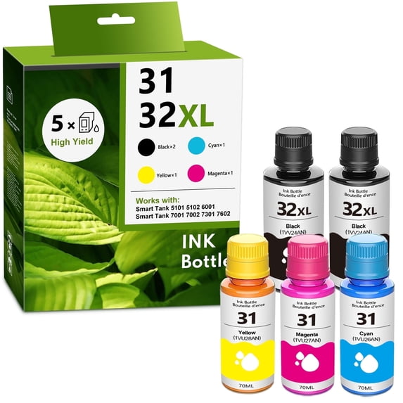 31 Ink 32XL Black Ink Bottle Set Compatible for 31 32 XL Ink Bottle Set for Smart Tank 5000 6001 7301 Printers