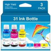 31 Ink Bottle Set Compatible Replacement for Smart Tank Printer 6001 7602 7301 5100 5101 5000 5102 757 7601 755 7601 6002 7302 7001, Smart Tank Plus 651 551 Ink Refill, C/M/Y