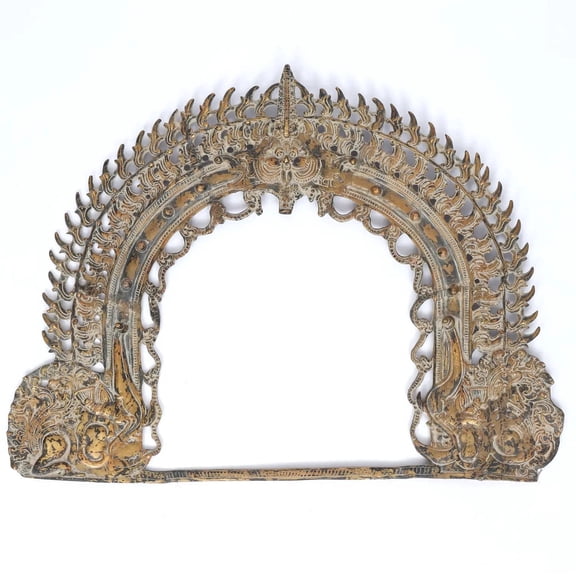 31" Large Kirtimukha Prabhavali Brass Wall Hanging - Handcrafted Indian Temple Arch for Home Puja Altar Decor