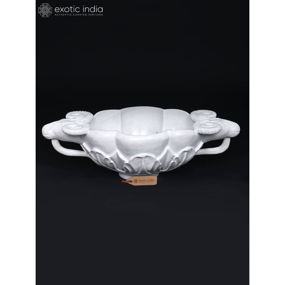 31'' Large White Marble Sheep Head Urli | Home Decor