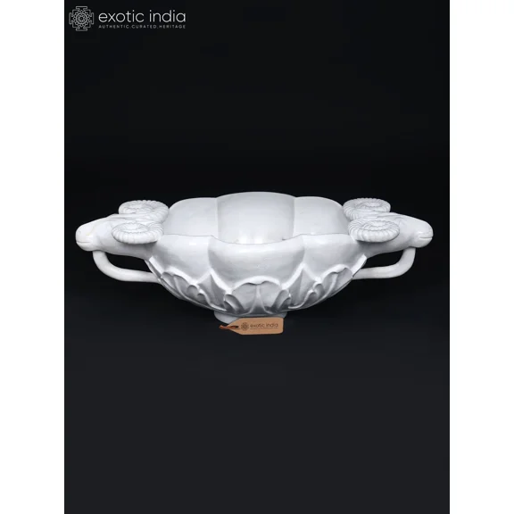 31'' Large White Marble Sheep Head Urli | Home Decor