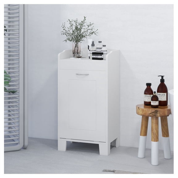 31" Laundry Hamper Cabinet, Tilt Out Hamper, Free Standing Bathroom Storage Organizer, White