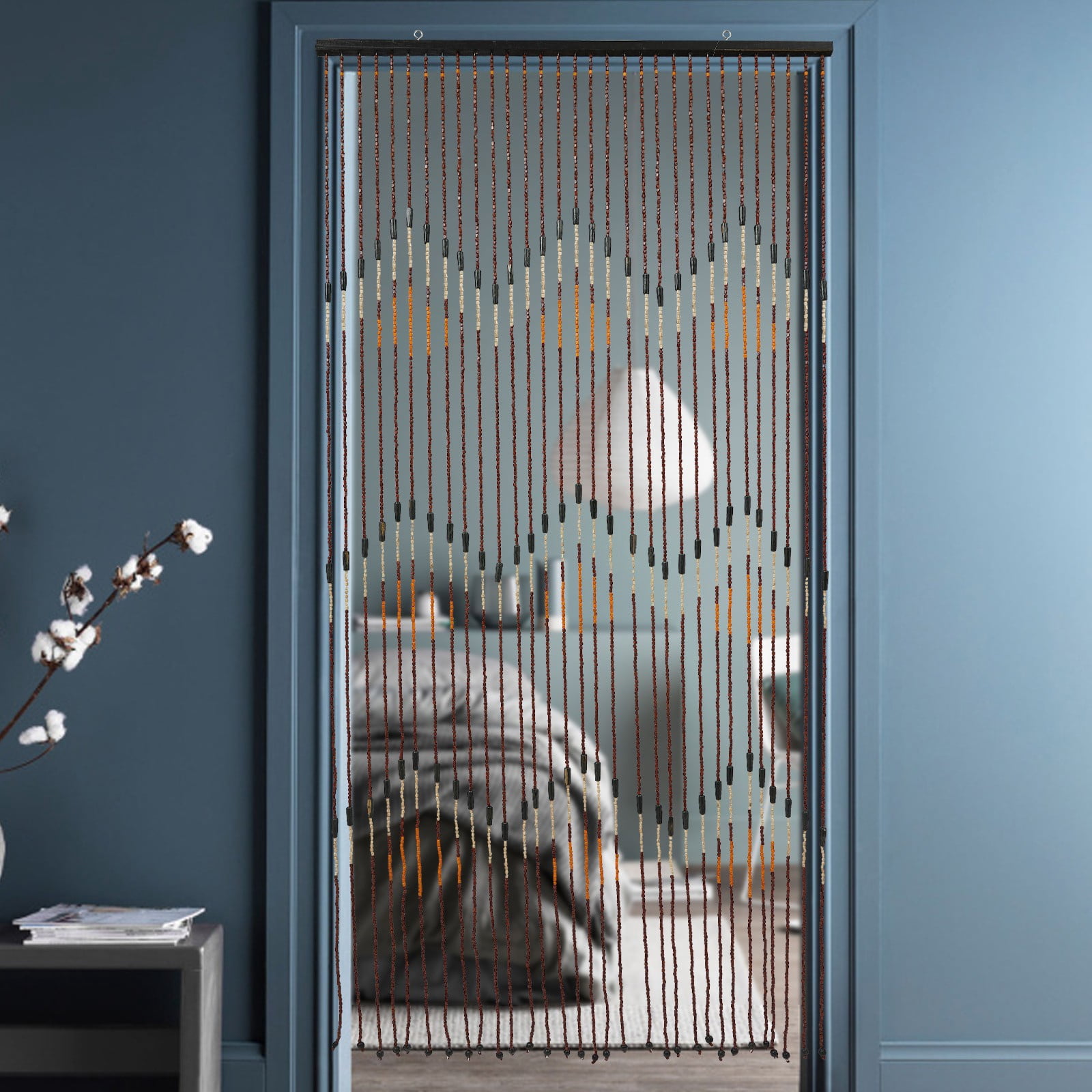 31 Line Wave Dense Fringe Beaded Door Curtains Handmade Wood Beaded Door Beads