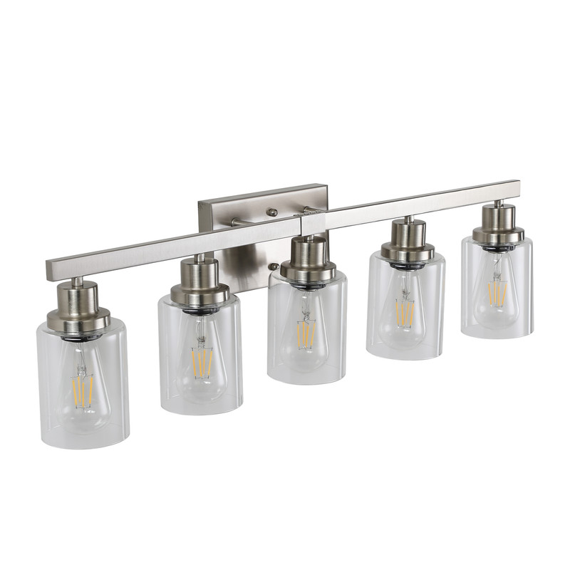 31" Modern 5-Light Bathroom Vanity Light with Clear Glass Shades, Brushed Nickel Wall Fixture for Mirror, Dressing Room, or Sink Area (Bulbs Not Included)