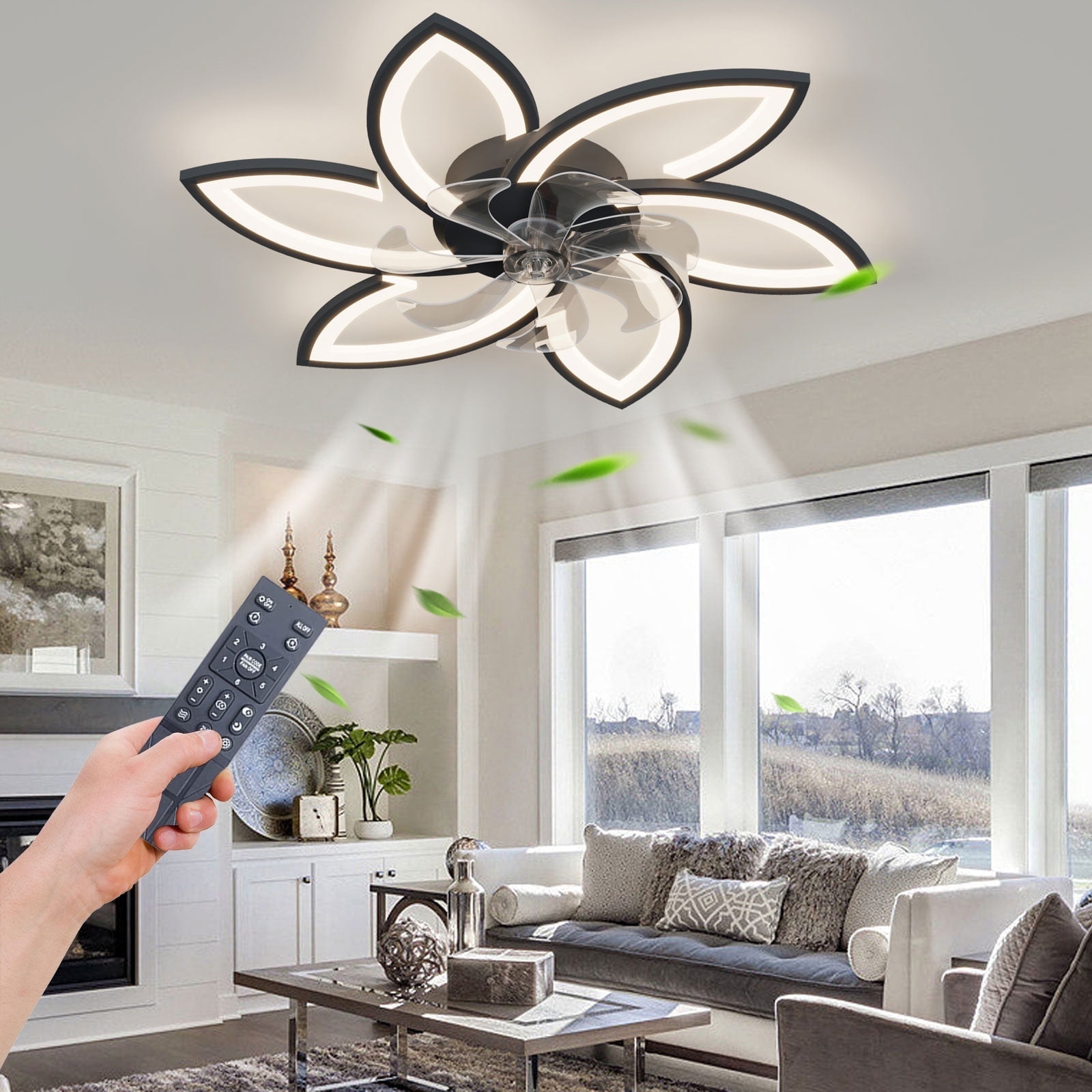 31 Ceiling Fan with Light,66W Dimmable Ceiling Fan 3 Color 6 Speed with  Light Remote Control，Low Profile Ceiling Fan with Light for Bedroom Living