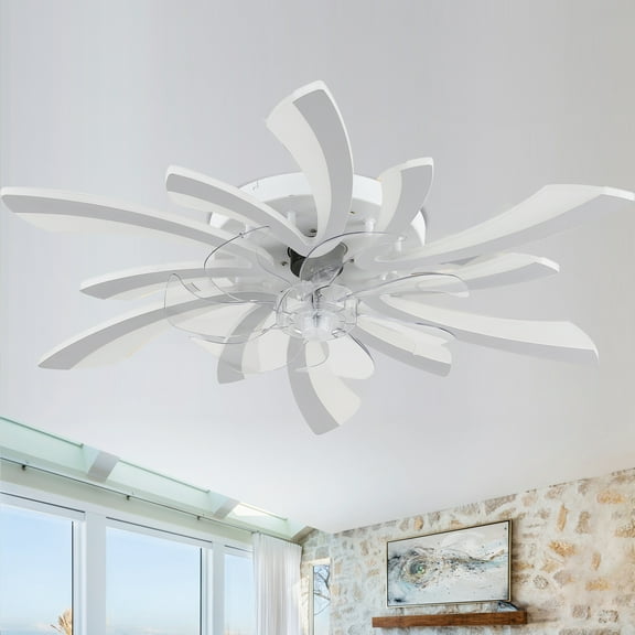 31" Modern Reversible Flush Mount Ceiling Fan with Dimmable Light, 6-Speed Ceiling Fan with Remote and APP Control