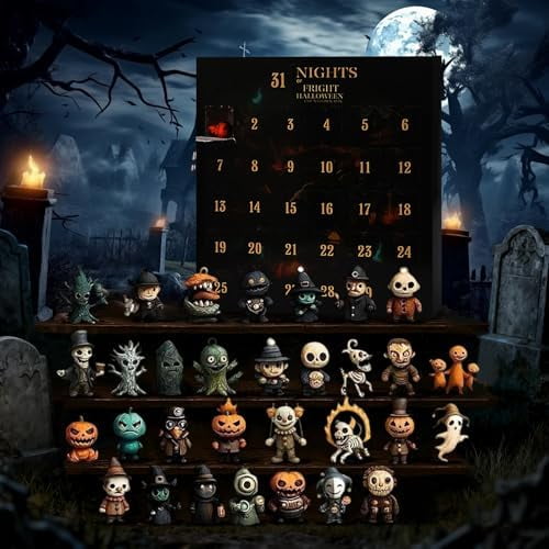 31 Nights of Fright Halloween Countdown Box, Halloween Advent Calendar 2025, Halloween Countdown Box with Figurines, Horror Action Figures Mini Decorations Surprise Christmas Gifts