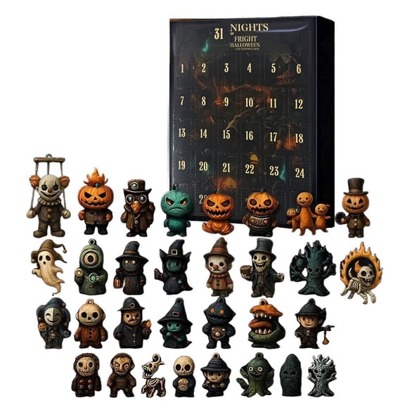 31 Nights of Fright Halloween Advent Calendar, Halloween Countdown Mystery Box with Mini Figurines, Spooky Holiday Gift Set (31 Days)