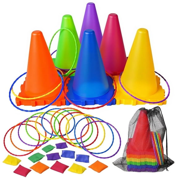 3-in-1 Bean Bag & Ring Toss Game Set with Soft Cones, Interactive Carnival Games for Kids Ages 3+, Perfect for Holiday Events, Backyard Fun & Parent-Child Bonding Activities