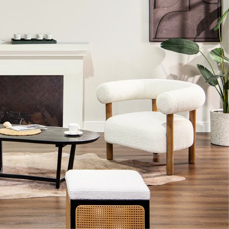 31" Package Width, White Boucle - Wide Seat for Comfortable Sitting - Game Room - No Assembly Hassle