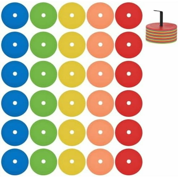 31 Pcs 6 Inch Flat Cones, Spot Markers, Soccer Cones, Field Court Markers, Sit Spots, Flat Discs, Soccer Training Equipment, Agility Practice, Football