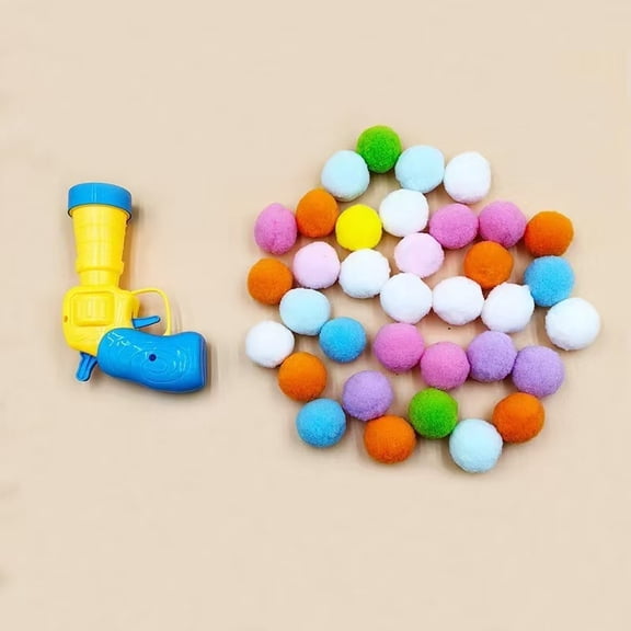31 Pcs Cat Ball Toy Launcher Gun Set, 30 Pcs Plush Fuzzy Balls Fetch Toy with 1 Shooting Gun, Funny Interactive Cat Toys for Boredom Relief Indoor Adult Cats