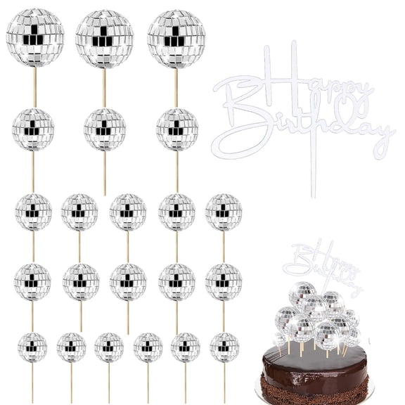 31 Pcs Disco Ball Cupcake Toppers for Disco Theme Party 70s Party Favor