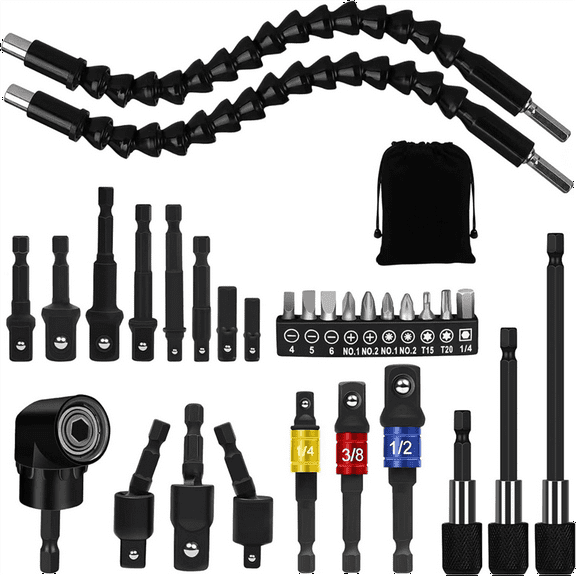 31 Pcs Drill Bit Extension Set, 105 Right Angle Attachment