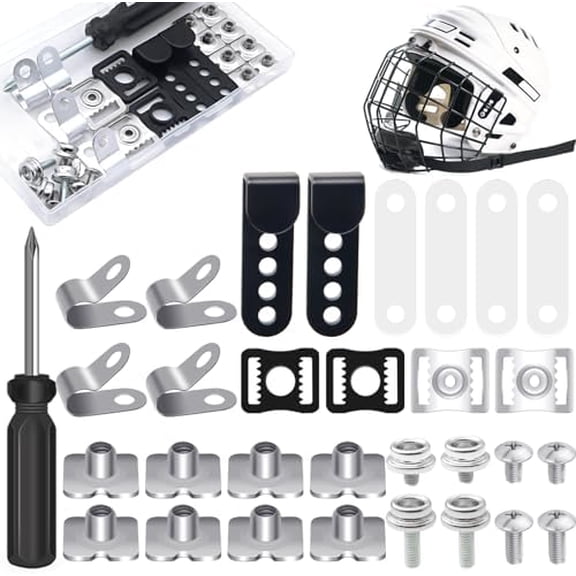31 Pcs Football Helmet Repair Kit, Hockey Helmet Replacement Parts, Metal J Clips Visor Clips Screw Nuts with 1 Pcs Screwdriver, Chin Strap Adapter for Hockey, Baseball, Softball Helm
