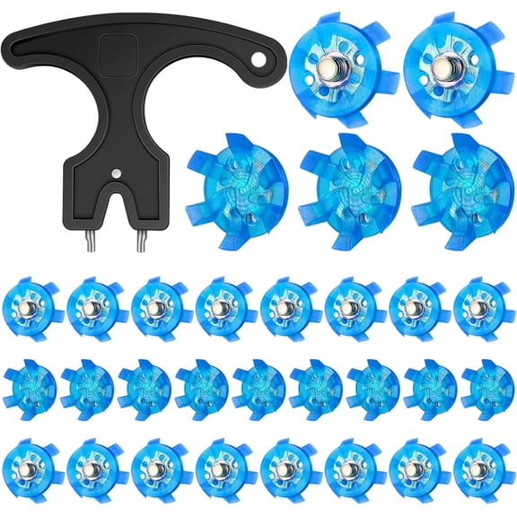 31 Pcs Golf Spikes Set Includes 30 Pcs Golf Cleats Replacement Black Cleats Spanner Metal Thread Screw 6 mm Dia Spike Tool for Lawn Cricket Shoe Player Lover(Blue)