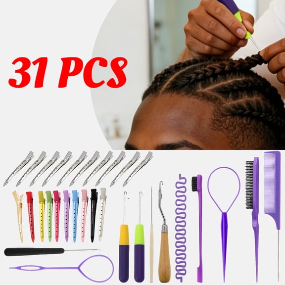 31 Pcs Hair Crochet Hooks Set with Accessories Include 5 Crochet Needle Hooks, 3.5"Duck Bill Clips,Twist Extensions, Tail Comb for Braiding, Extension
