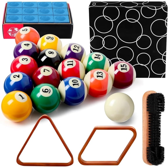 31 Pcs Pool Table Balls Billiard Accessory Kit with 16 Table Balls 1 Triangle Billiard Rack 1 Diamond Holder 12 Rack Cue Chalks 1 Brush for Friend Travel Office Desk Games Bartop