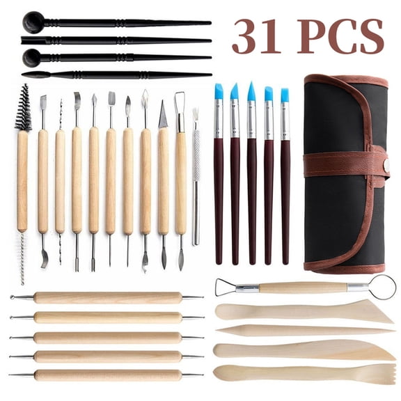 31 Pcs Pottery Clay Tools Kit, Professional Ceramic Sculpting Modeling Carving Tools with Storage Bag, Complete Set for Beginners and Potters