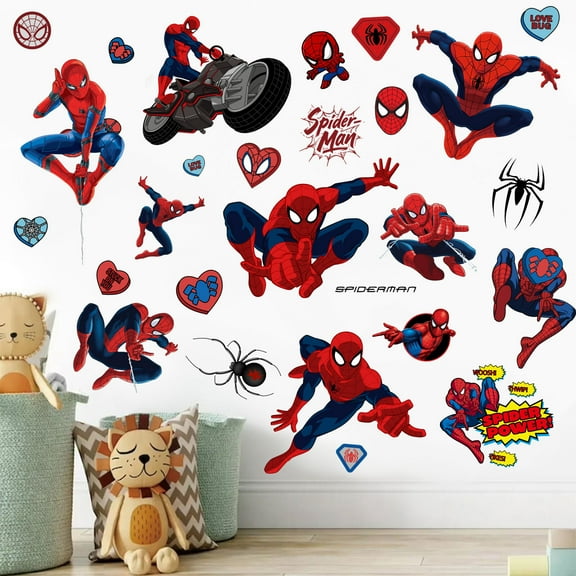 31 Pcs For Spiderman Theme Wall Stickers,4 Sheets 17x9 inch DIY Wall Stickers,PVC Removable Room Wall Decor for Boys and Girls Bedroom Living Room Playroom