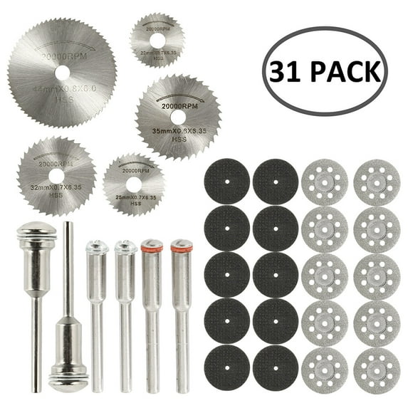 31 Pcs/set Cutting Wheel Set Cutting Wheel Blades Mini Diamond Cutting Wheels HSS Circular Saw Blade Rotary Woodworking Tools Mini HSS Cut off Saw Blades for Drill Rotary Tool Accessories