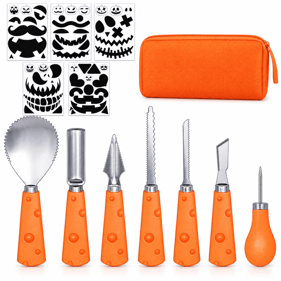31-Piece Halloween Pumpkin Carving Kit with 15 Stencils and 5 Candles