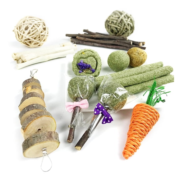 31 Pieces Chew Hanging Wood Blocks for Hay Treat Balls Grass Chews Sticks for Squirrel Small Pet Teeth Grind