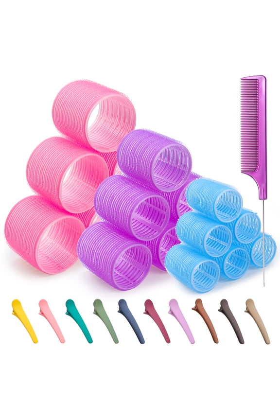 31 Pieces Hair Rollers Set Self-Handle Curler Set Self-Adhesive Curlers Curlers Velcro Rollers for Salon Hairdressers Random color
