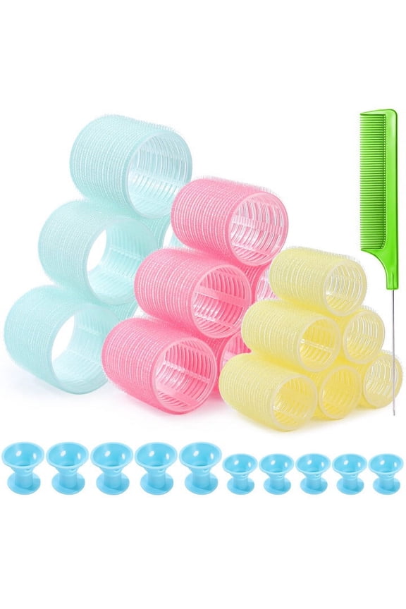 31 Pieces Hair Rollers Set Self-Handle Curler Set Self-Adhesive Curlers Curlers Velcro Rollers for Salon Hairdressers