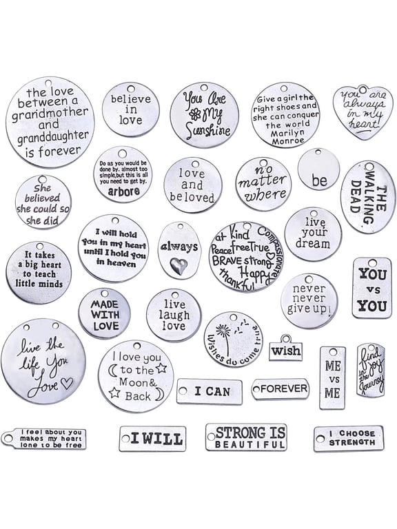 31 Pieces Inspiration Words Charms, Mixed Inspirational Message Charm Pendants for Crafting Necklace Bracelet