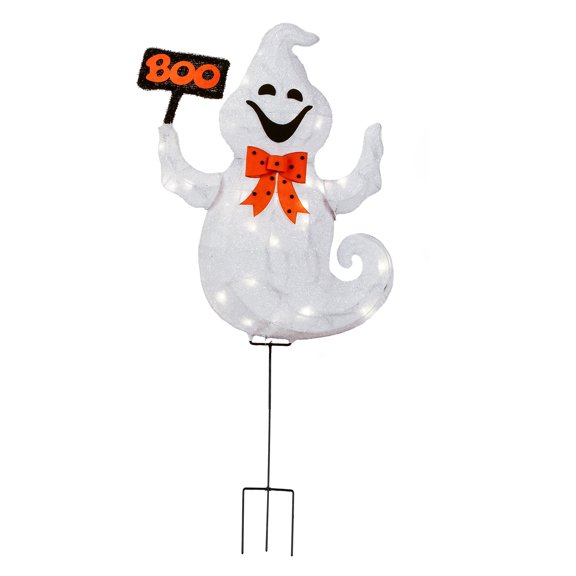 31 in. Pre-Lit Ghost with BOO Banner Garden Stake