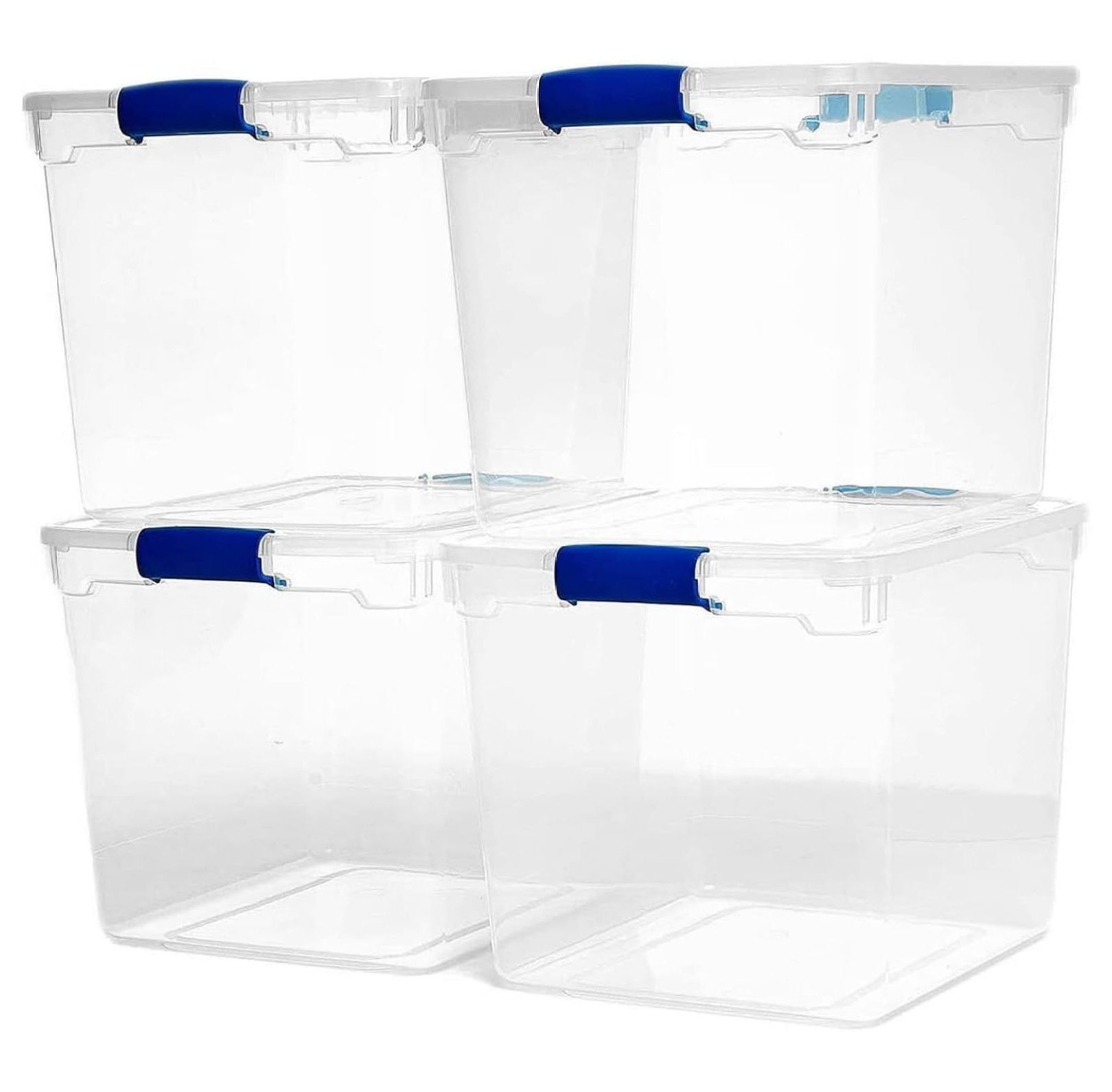 31-Quart Clear Plastic Stackable Storage Bins with Blue Lids