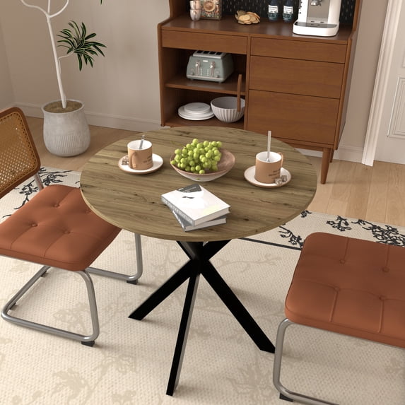 31" Round Dining Table, Farmhouse Small Kitchen Table for 2-4 People, Space Saving Circle Dinner Table with Metal Legs, for Living Room, Small Space