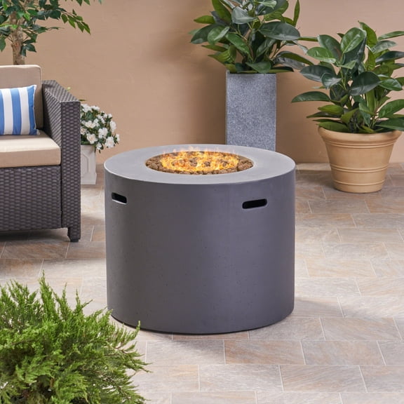 31" Round Light Weight Concrete Gas Fire Pit in Light Gray and dark grey