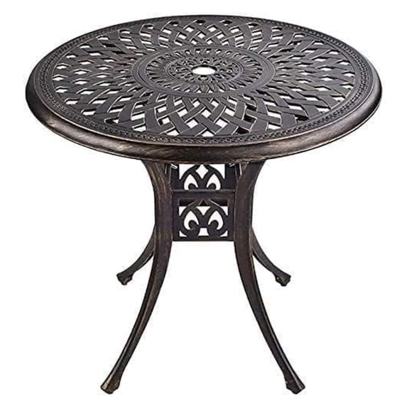 31" Round Patio Bistro Table - Cast Aluminum Outdoor Dining Table with Umbrella Hole - Antique Bronze