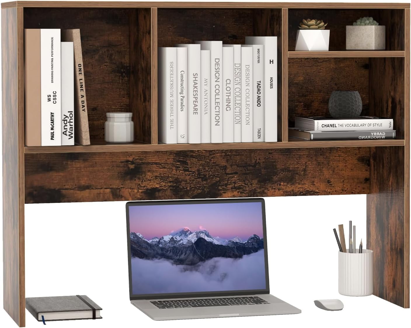 Moccha Desktop Bookshelf, 2-Tier Countertop Storage Hutch, Wood Storage ...