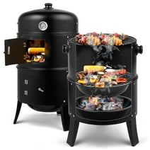 31" Steel Charcoal Smoker, Heavy Duty Round BBQ Grill, Adjustable Air Outlet, Detachable 2-Layers Outdoor Patio Barbecue Cooker with Othermometer, for Outdoor Cooking, Balcony Picnics, Party