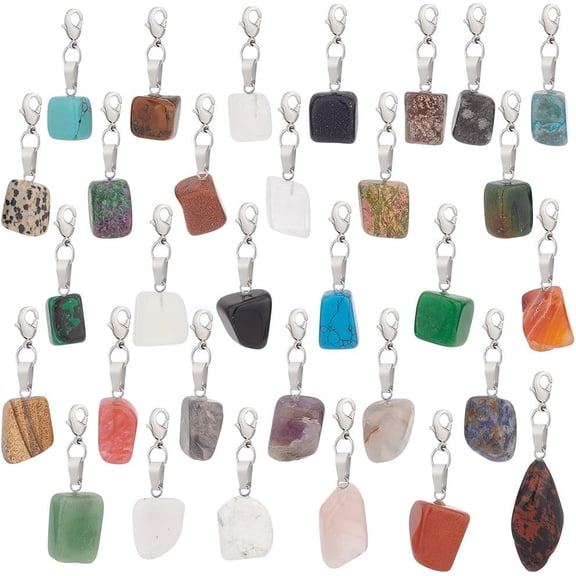 31 Styles Gemstone Block Charm 38~58mm Natural Irregular Stone Pendant Quartzite Stone with Alloy Lobster Clasp for DIY Necklace Earrings Keychain Crafts Crochet Marker