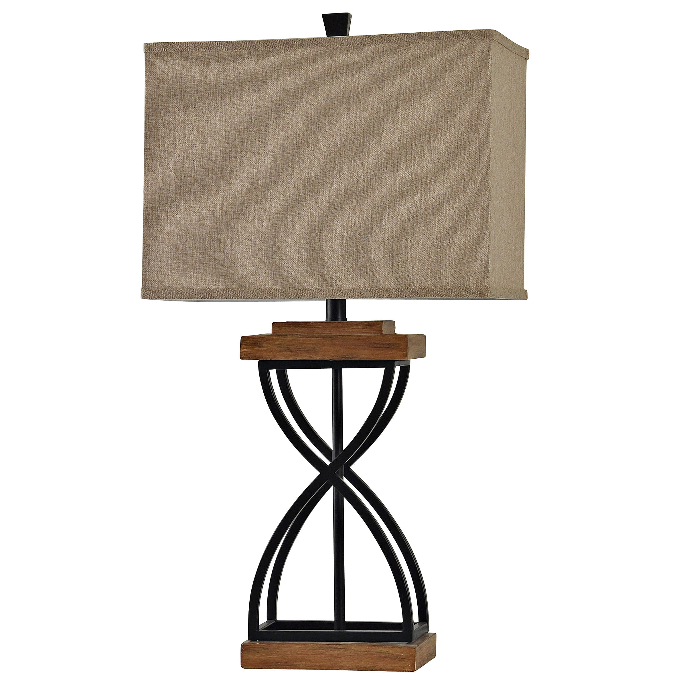 31" Black and Medium Wood Table Lamp with Beige Shade