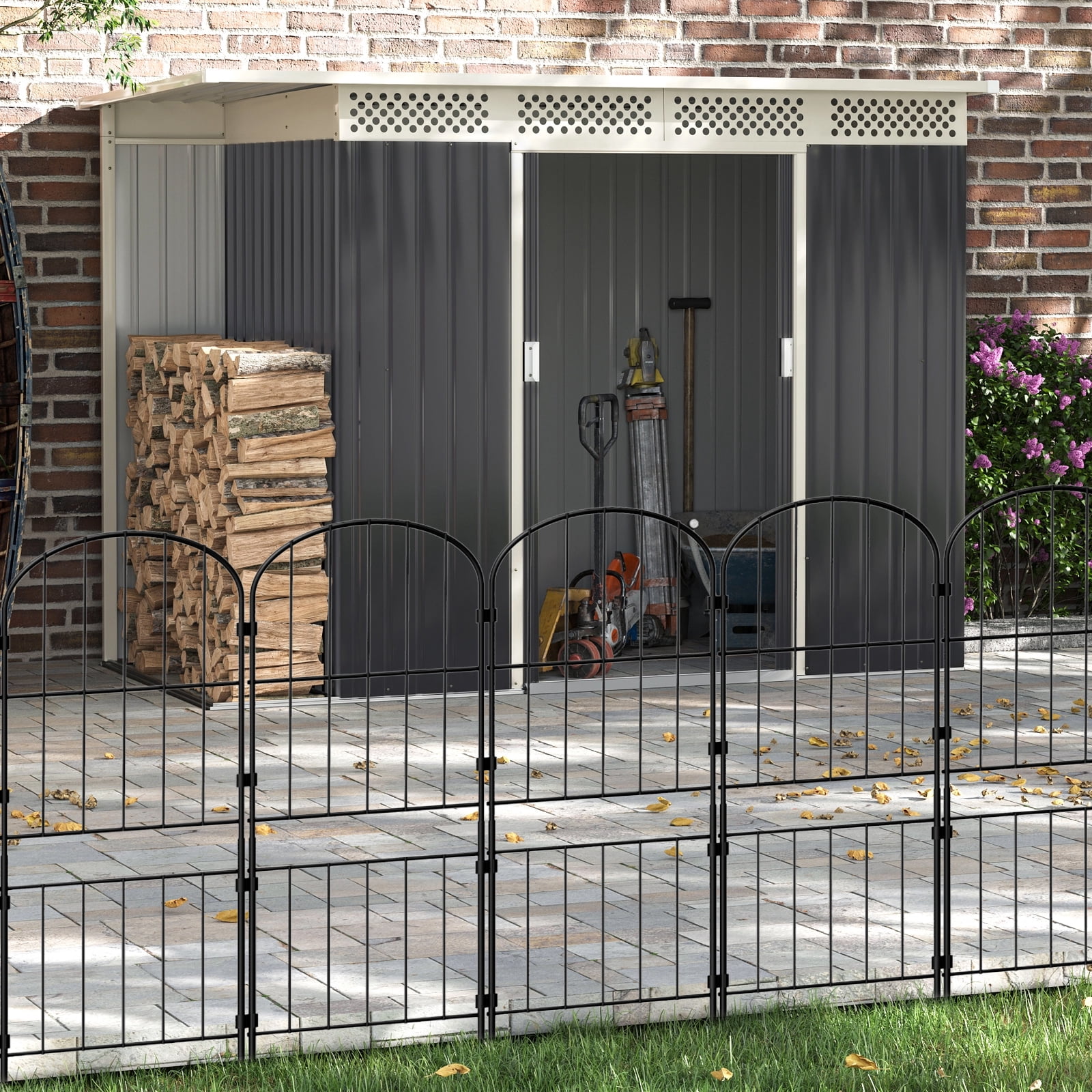 31" Tall Decorative Garden Fence 10‑Pack, Double‑Layer Black Metal Arched Fencing, 10FT Total Length for Pet Barrier, Patio, Lawn Edging