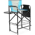 thumbnail image 1 of 31" Tall Directors Chair Height Seat Folding with Side Table Storage Bag, Support for 300Lbs Portable Makeup Artist Chair with Bar Height(Blue/Black), 1 of 10