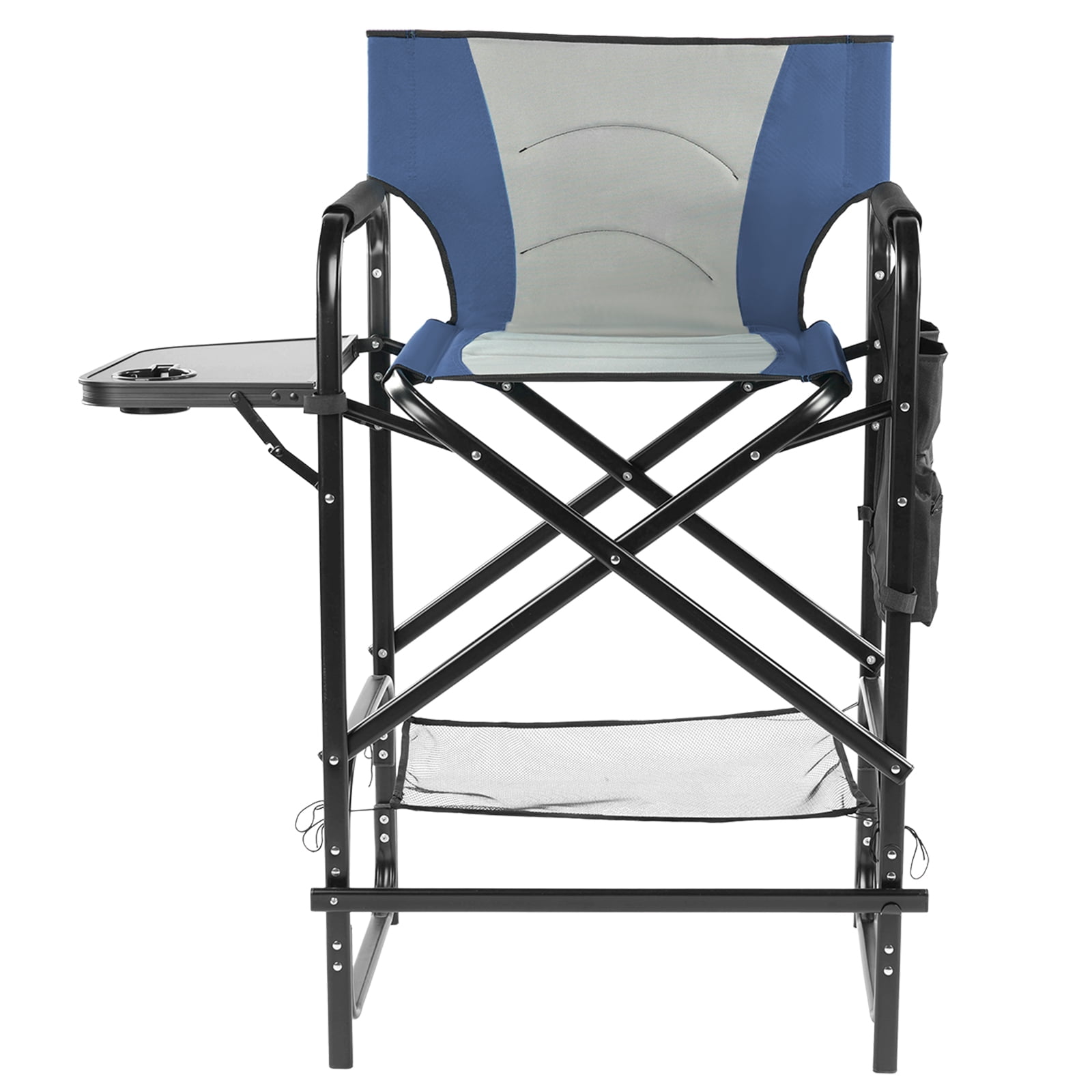 31" Tall Directors Chair with Footrest, 4 Portable Bar Height Folding Camping Chair with Built-in Cup Holder, Side Table, Storage Pocket