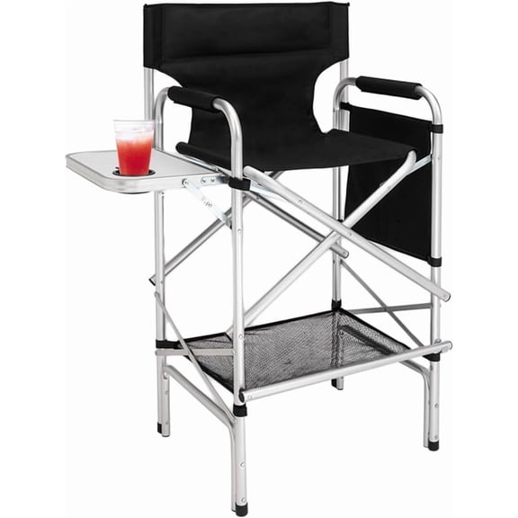31" Tall Folding Directors Chair with Side Table Storage Bag,Portable Makeup Artist Bar Height, Aluminum Frame 300 lbs Capacity, 19.2" D x 23.6" W x 45.6" H