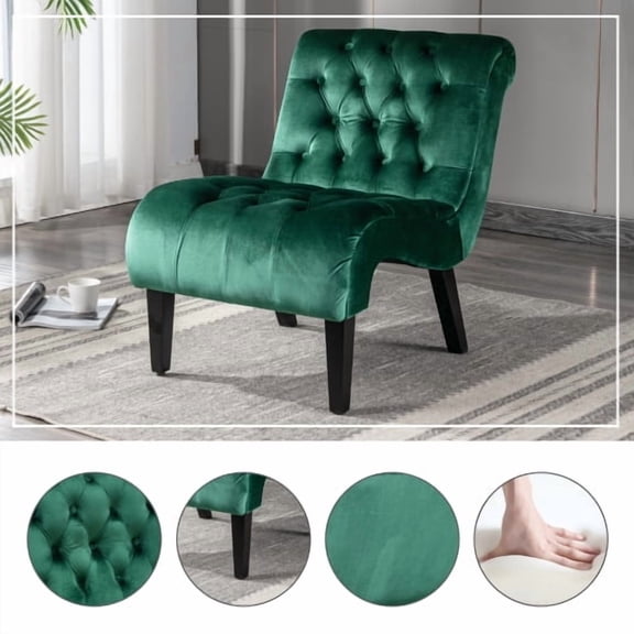 31" Velvet Butacas Para Sala Couch, Comfy Small Chair with Tufted Cushion, Reading Nook Chair with Wooden Legs for Living Office Seating, Green