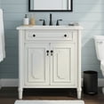 thumbnail image 1 of 31"Vintage Bathroom Vanity w/Sink,Faux Aged Finish,Rustic Bathroom Cabinet w/Soft Close Doors and Adjustable Shelf,Curved Profile Design,Rubber Wood Legs,White, 1 of 2